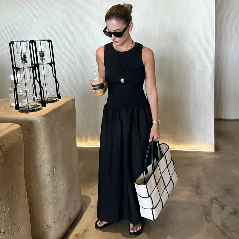 Khaki Elegant Long Dresses 2025 Women'S Spring Sleeveless Black Dresses Fashion Casual Party Y2K Dress Vestidos for Female