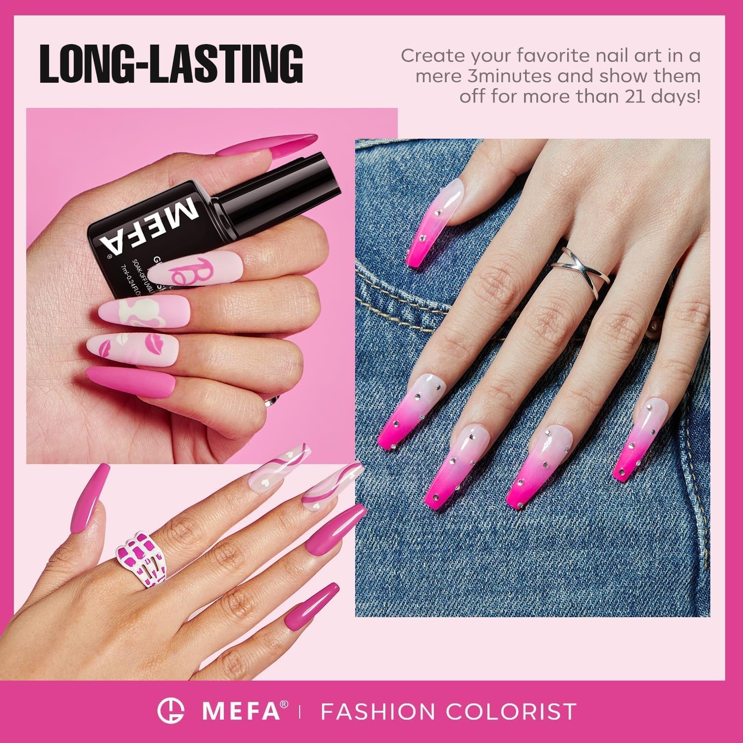 Pink Gel Nail Polish Set 6 Colors, Valentines Day Gifts Hot Pink Shades, Neon Light Bright Pink Magenta Electric Tones Craze Sakura Nail Art Design Salon at Home DIY Manicure Kit for Women Girls