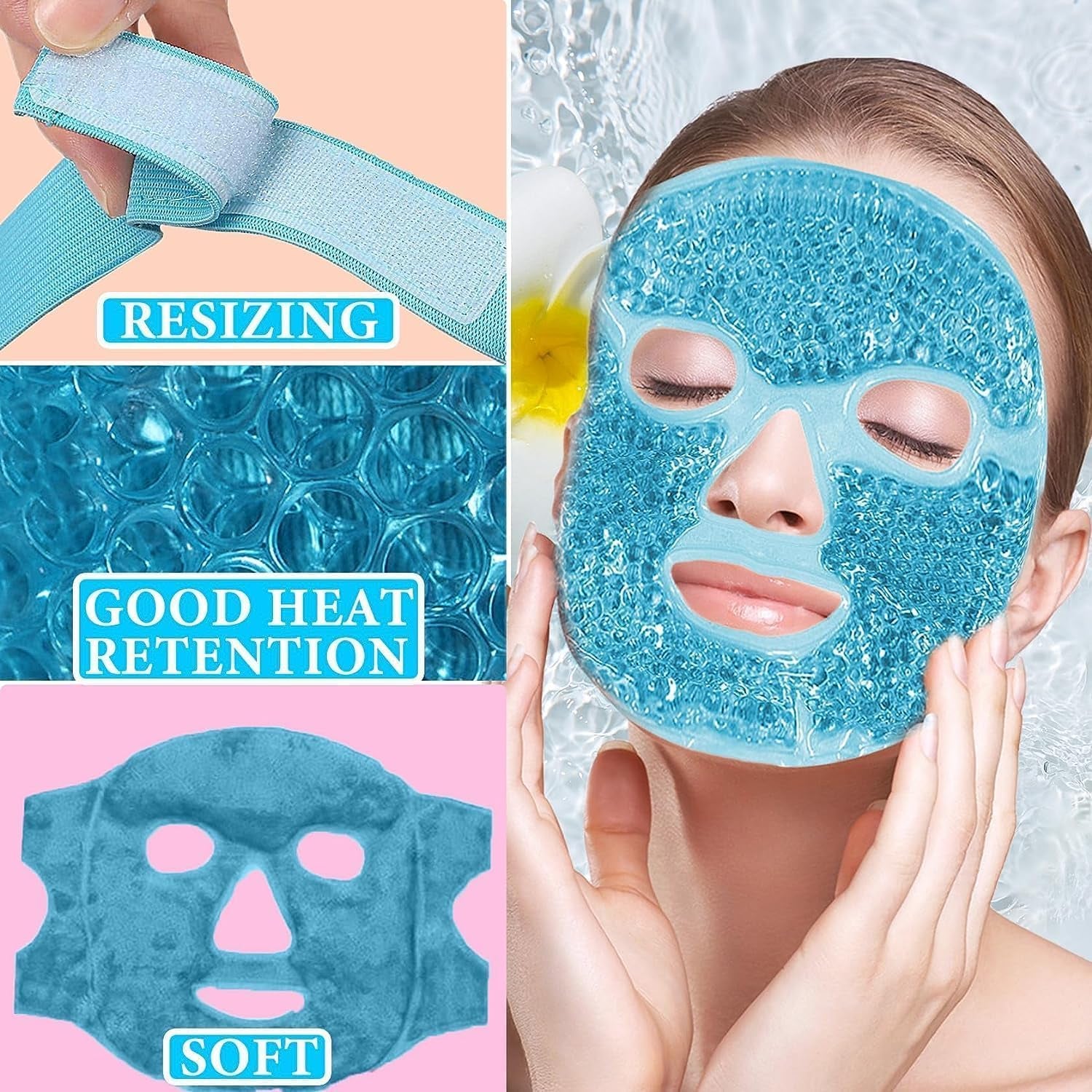 Gel Face Eye Mask, Facial Cold Hot Compress, Sleeping Heat Ice Spa Therapy Pack, Reduce Puffy Dark Circles Bags under Eyes, Migraines Headaches Sinus Pressure Stress Relief Relaxation, Skin Care