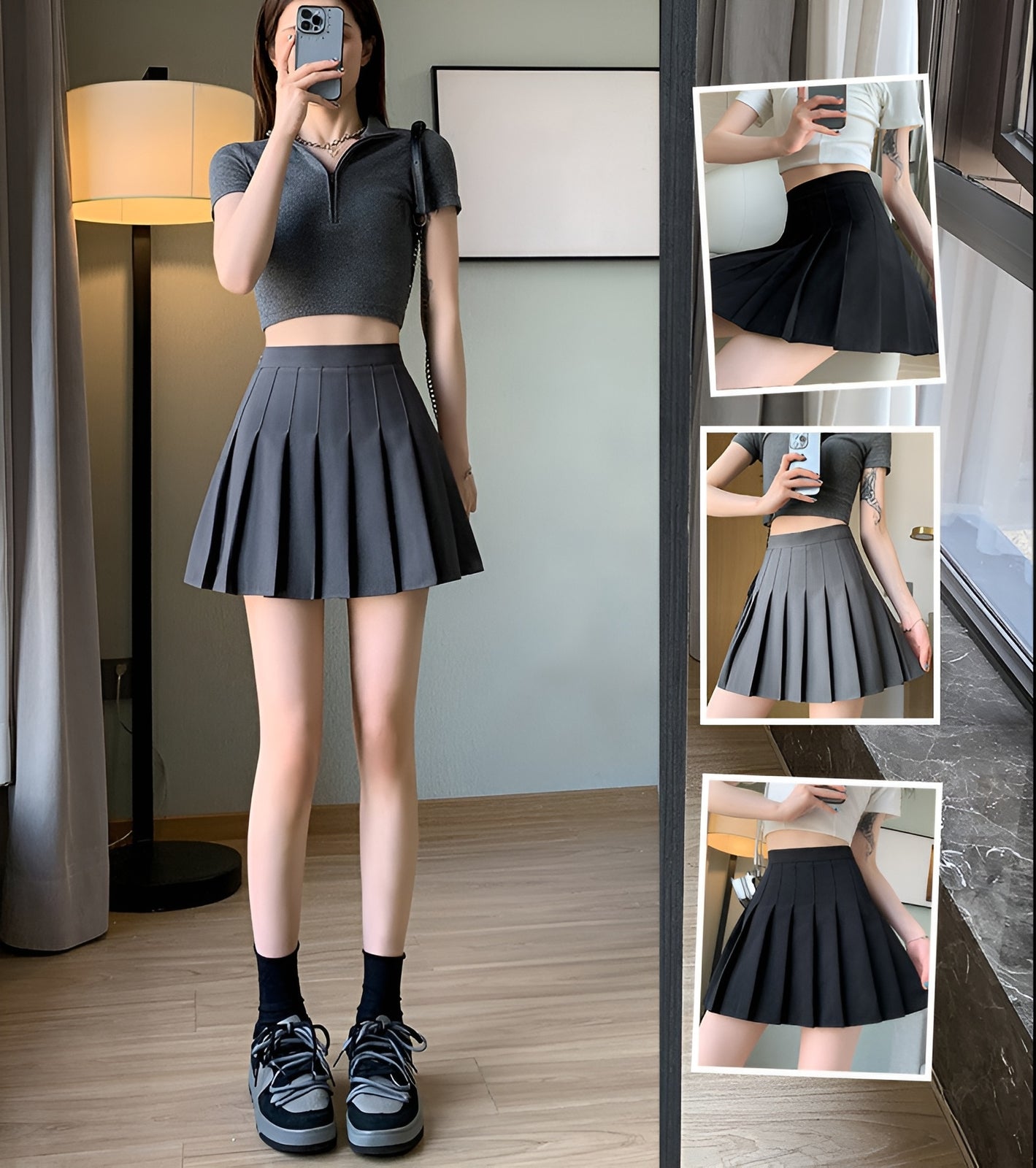 Women Pleated Tennis Skirt High Waist Black Summer Slim Fit Fashion Sportswear