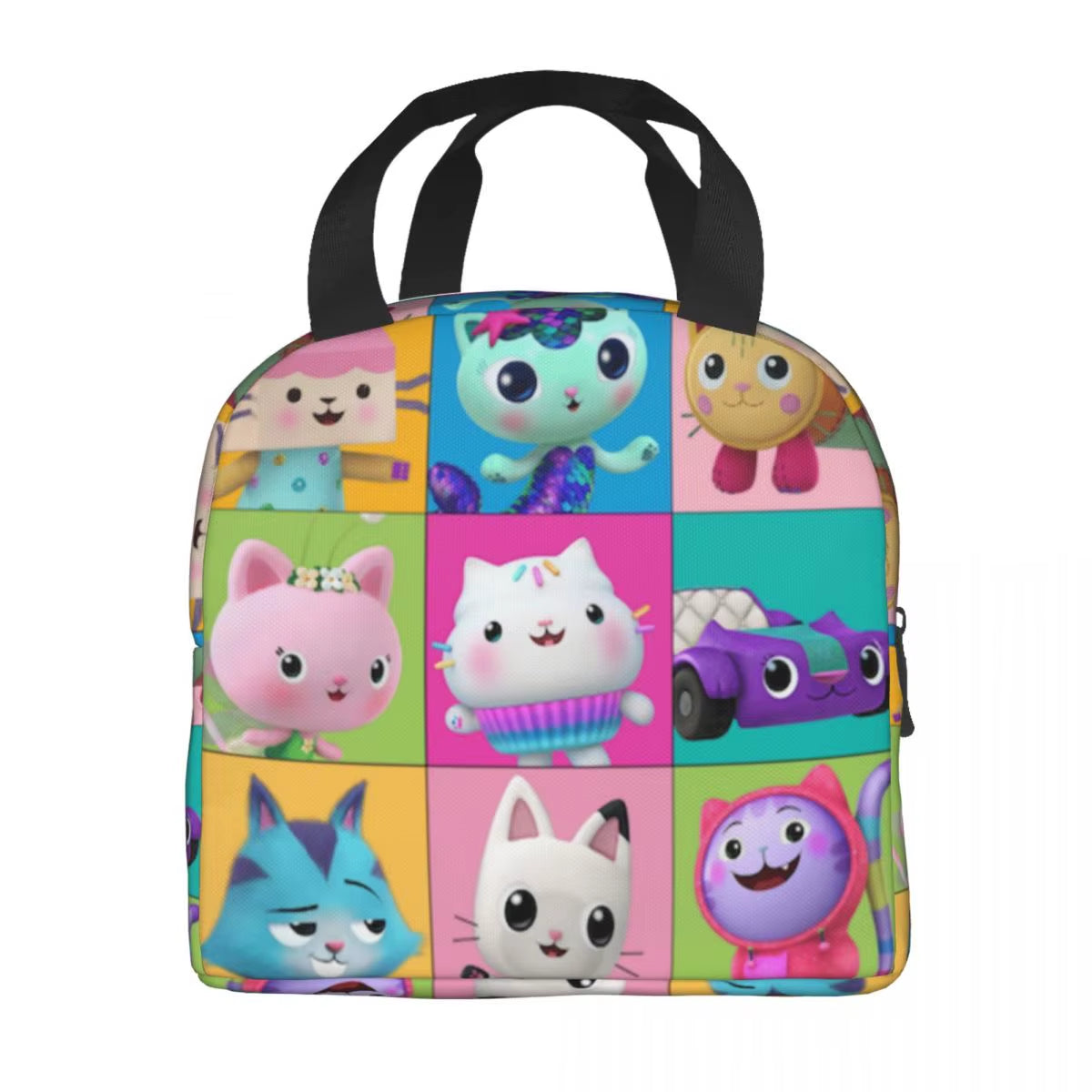 Custom Gabbys Dollhouse Portable Lunch Box Women Waterproof Cartoon Kitten Cats Thermal Cooler Food Insulated Lunch Bag