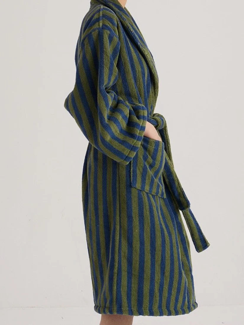 Ultra Soft Retro Stripe Bathrobe - 100% Organic Long-Stapled Cotton