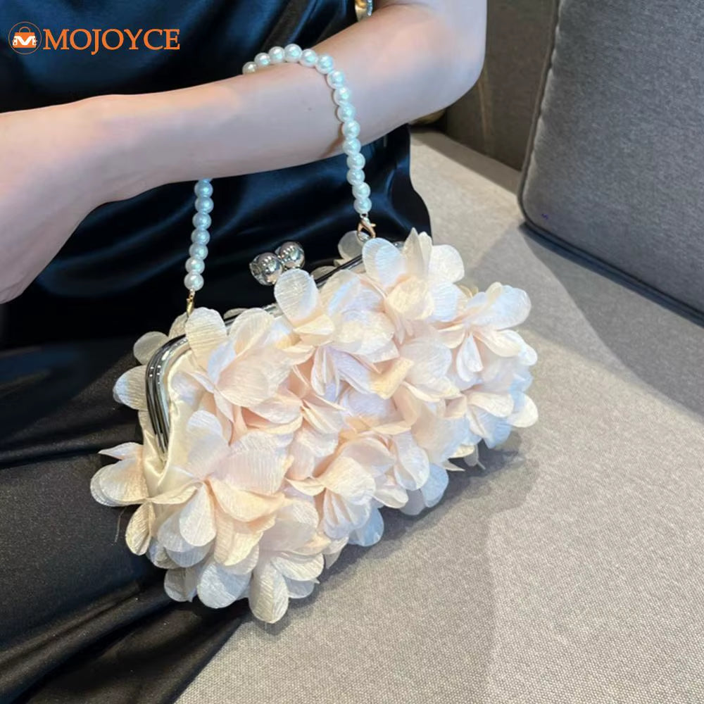 Fashion Flower Evening Clutch Purse Large Capacity Artificial Floral Dinner Bag Women'S Wedding Party Banquet Bag Chic Hobo Bags