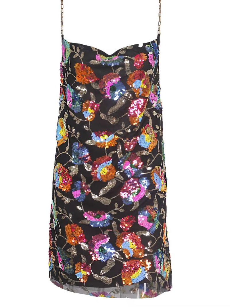 Pink Shine Sequin Backless Slip Mini Dress White Chain Straps Sexy Short Cocktail Party Night Dresses Lush Prom Summer