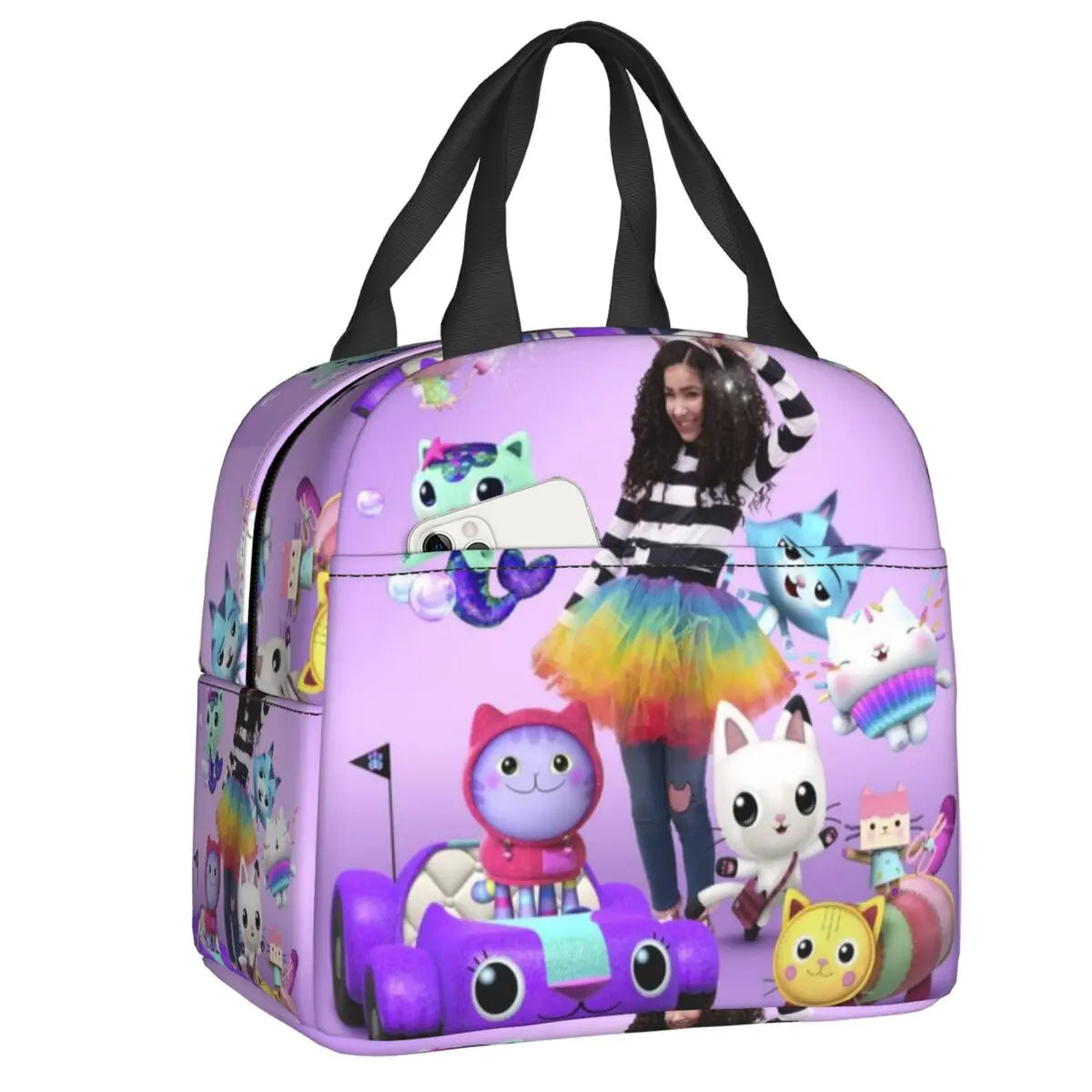 Custom Gabbys Dollhouse Portable Lunch Box Women Waterproof Cartoon Kitten Cats Thermal Cooler Food Insulated Lunch Bag