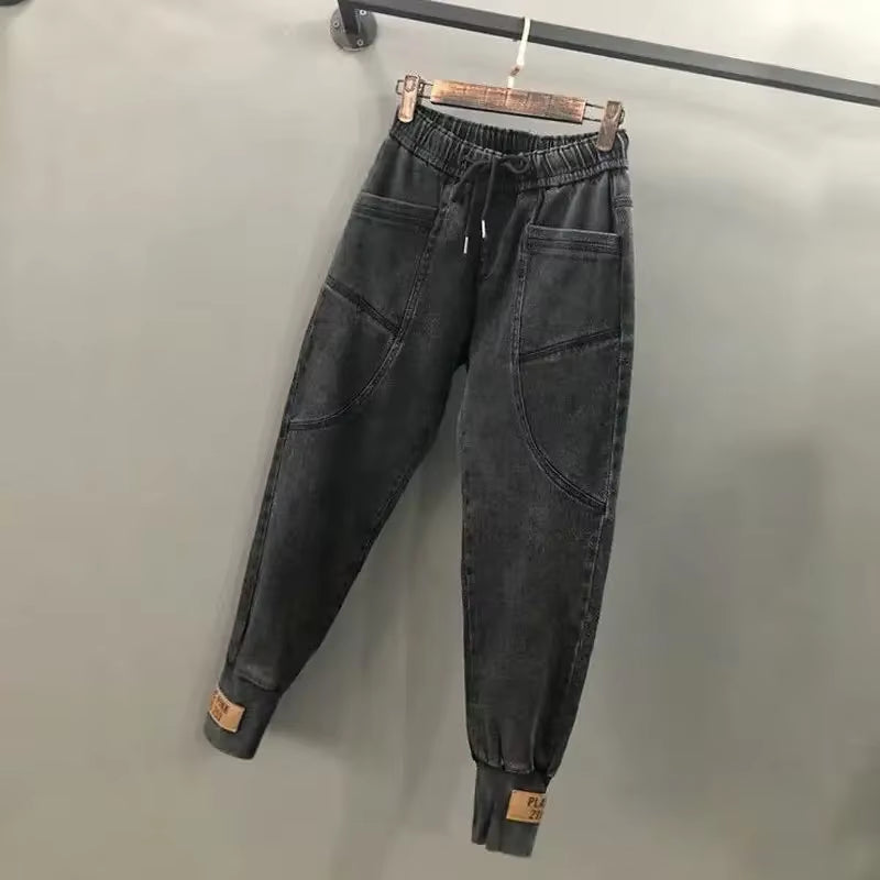 Woman Jeans Pants Denim Women'S Elastic High Waist Loose Radish Ankle-Tied Baggy Pants Casual Pants Pantalones Vaqueros Mujer