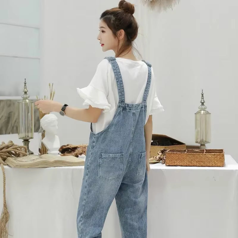 Denim Jumpsuits Women Spring Basic Washed Blue Overalls Outwear Office Lady Womens Elegant Long Trouser Rompers Female Casual
