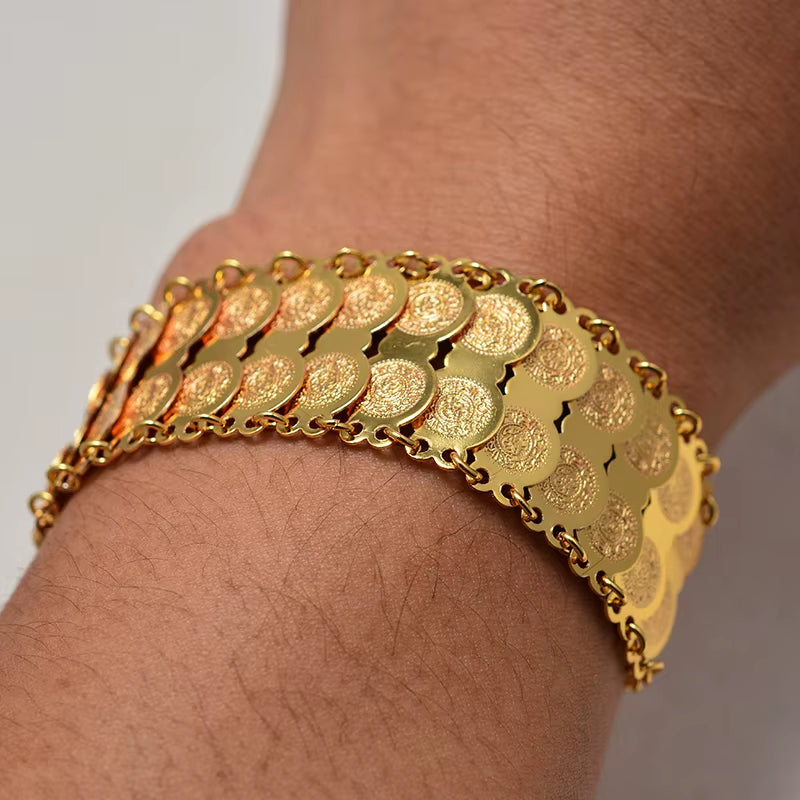 Gold Color Coins Bangles&Bracelets for Women Men Money Coin Bracelet Islamic Muslim Arab Middle Eastern Jewelry African Gifts