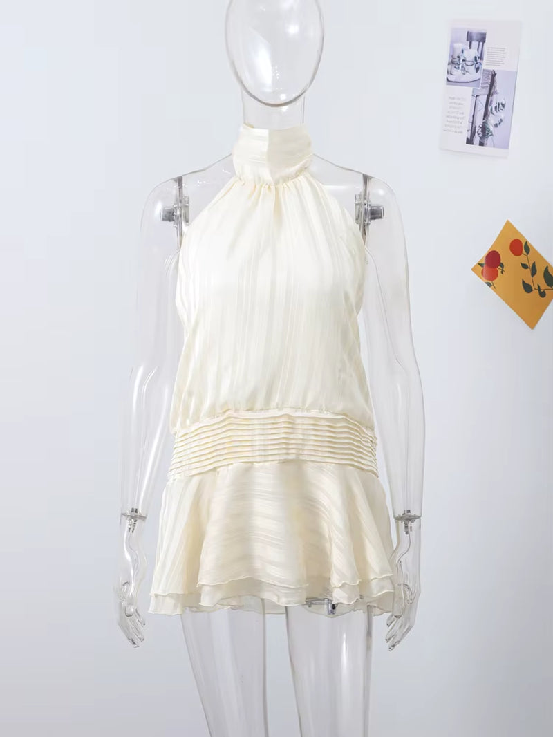 Sexy Halter Ruffles Mini Dress Women Lace up Sleeveless Backless Beach Party Dresses 2025 Summer Fashion Vacation Lady Robe