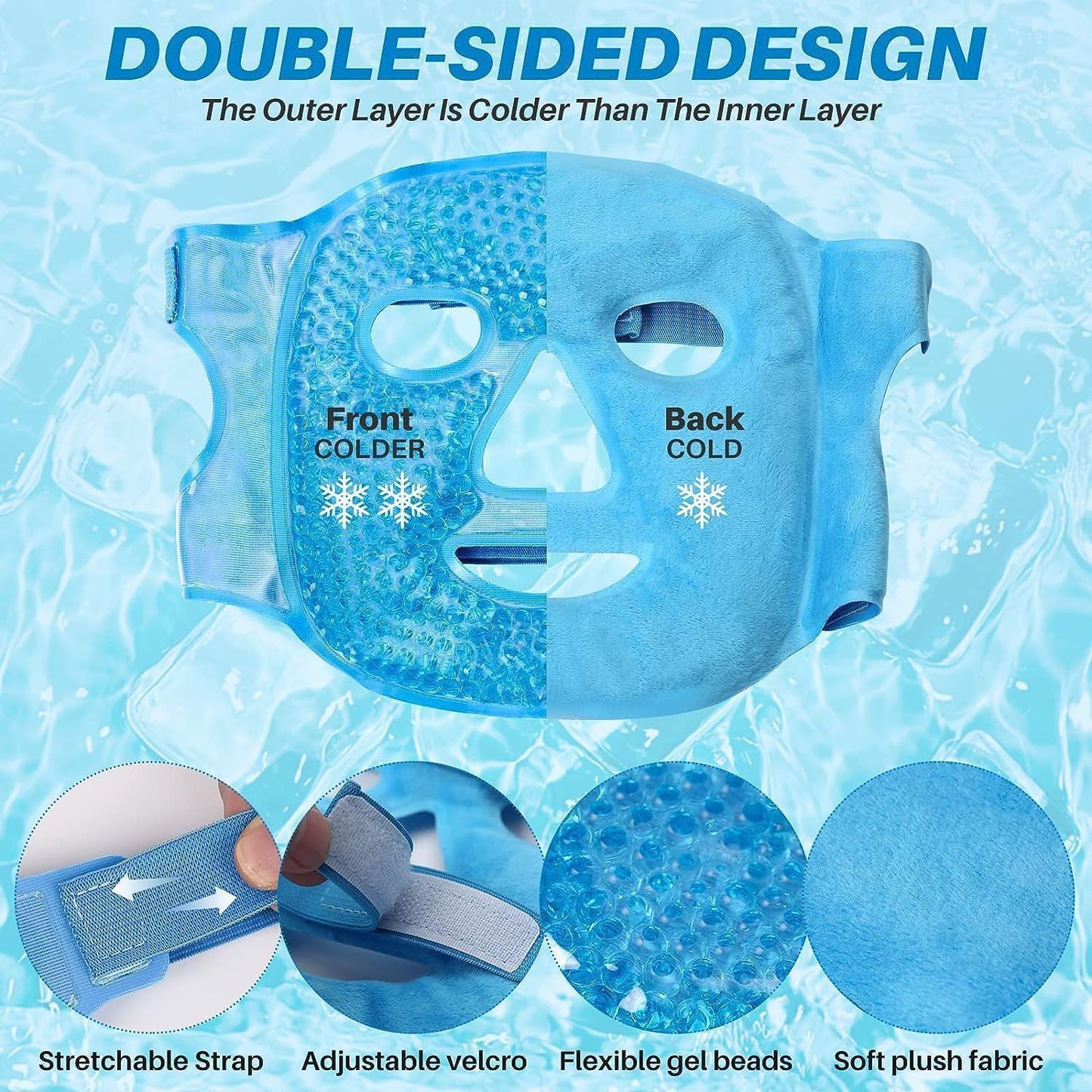 Gel Face Eye Mask, Facial Cold Hot Compress, Sleeping Heat Ice Spa Therapy Pack, Reduce Puffy Dark Circles Bags under Eyes, Migraines Headaches Sinus Pressure Stress Relief Relaxation, Skin Care