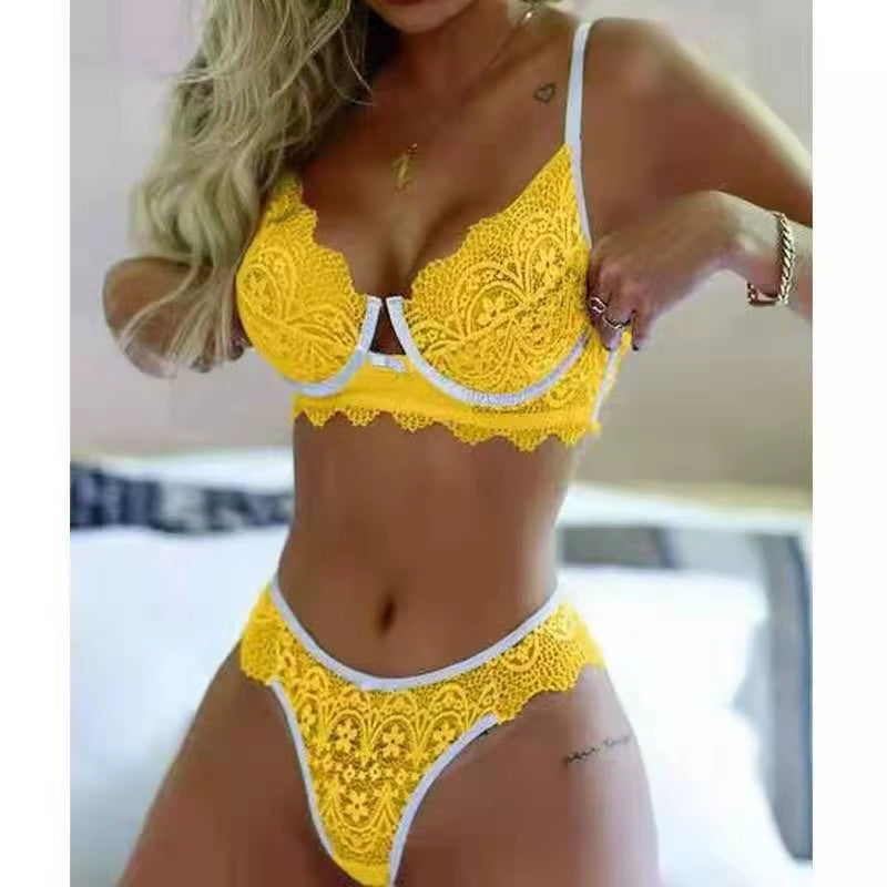 Women'S Bra Panty Set Sexy Underwear No Steel Ring Bra Transparent Panty Lace Set Large Size Seamless Sexy Underwear Set