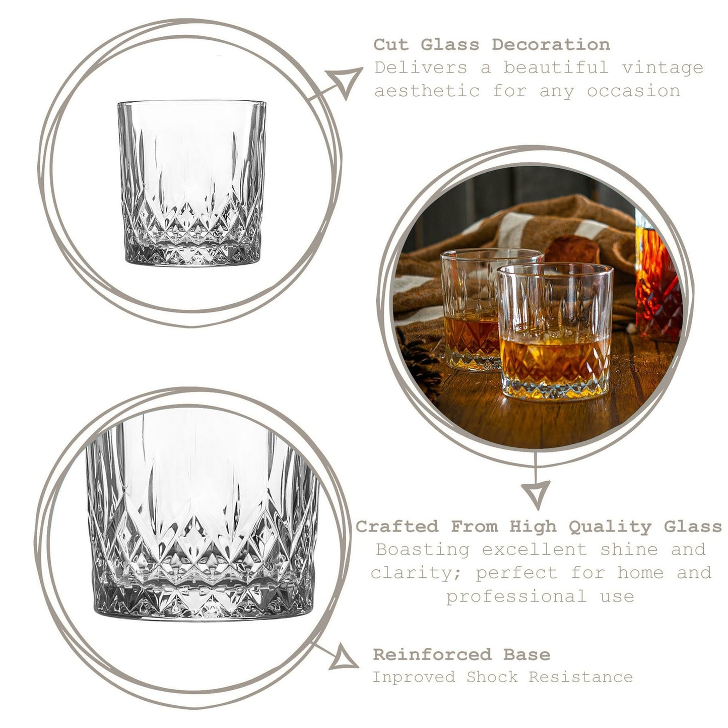6X Odin Whisky Glasses Scotch Bourbon Old Fashioned Whiskey Tumblers 330Ml