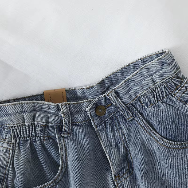 High Waisted Denim Shorts for Women Casual Loose Shorts Ladies Fashion Elastic Waist Wide Leg Short Jeans Summer New 2024
