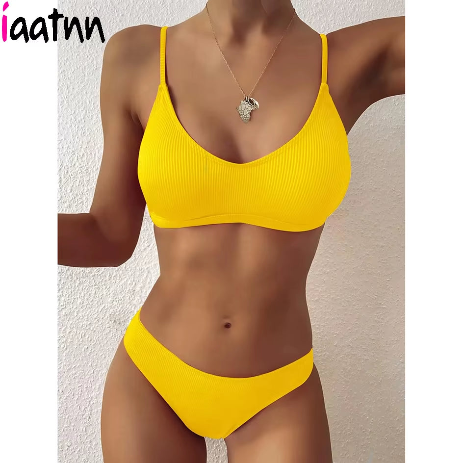 Sexy Bikini 2023 Plain Rib Swimwear Women Swimsuit Female Brazilian Bikinis Set 2 Piece Woman Bathing Suit Swim for Beach Wear