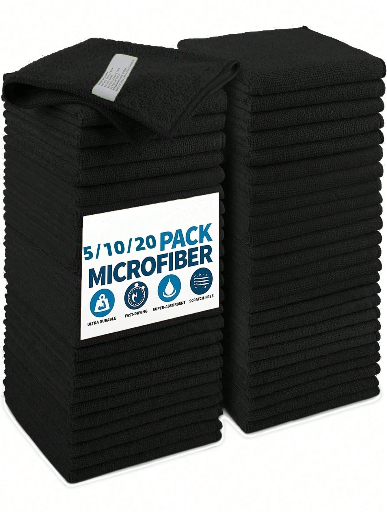 HYER KITCHEN 5/10/20Pcs Black Cleaning Dish Cloth Towel Set, Super Soft & Quick Dry