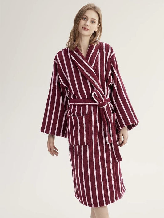 Ultra Soft Retro Stripe Bathrobe - 100% Organic Long-Stapled Cotton