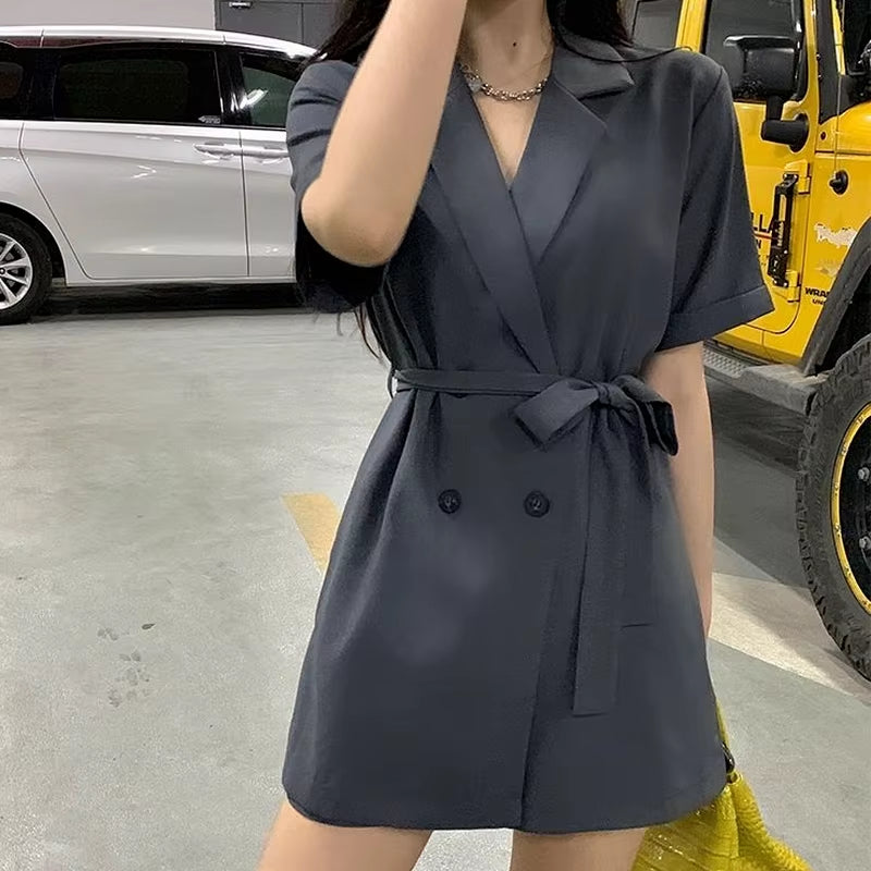 Playsuits Women Buttons High Waist Office Female Turn-Down Collar Korean Style Vintage Solid Streetwear Leisure Elegant Clothes
