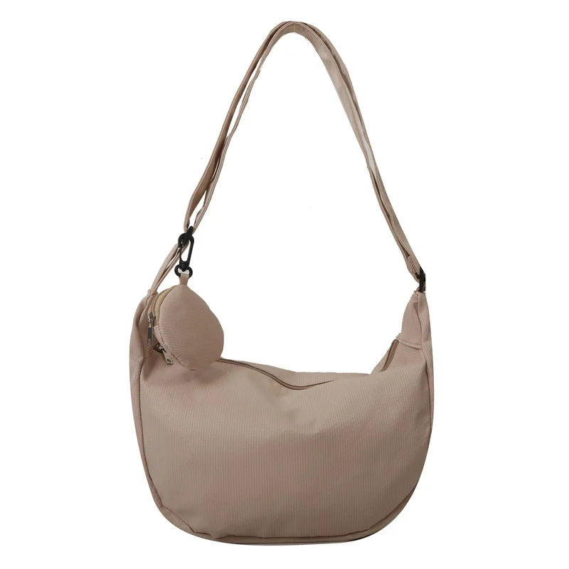 Women'S Canvas Shoulder Bag Large Capacity Crossbody Chest Bag Casual Half Moon Belt Messenger Bag Student Commute Dumpling Bag