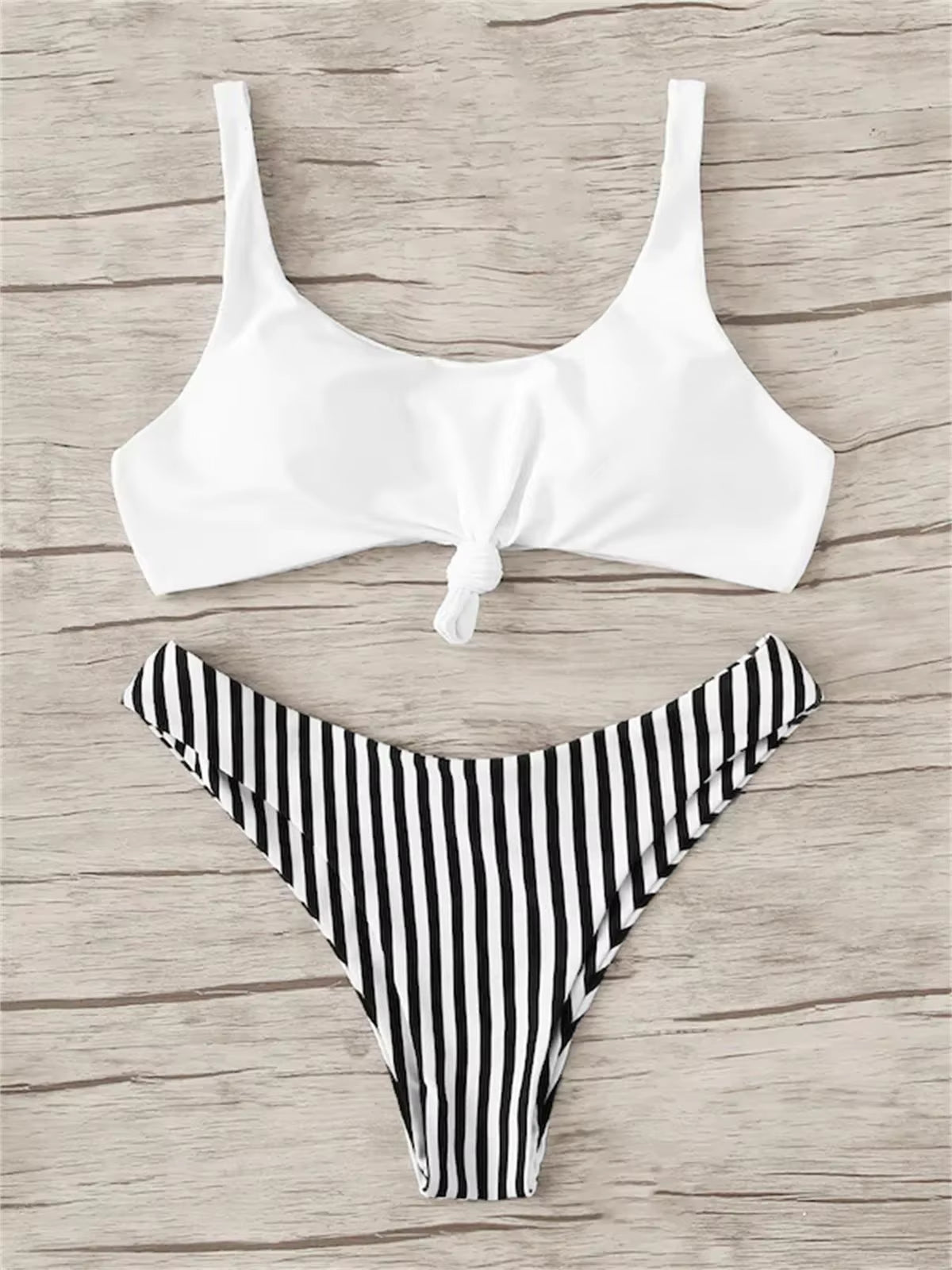 Sexy Micro Bikini 2025 Women Swimsuit Scoop Neck Striped Swimwear Knot Bow Fringe Summer Beachwear Bathing Suit Push up Biquini