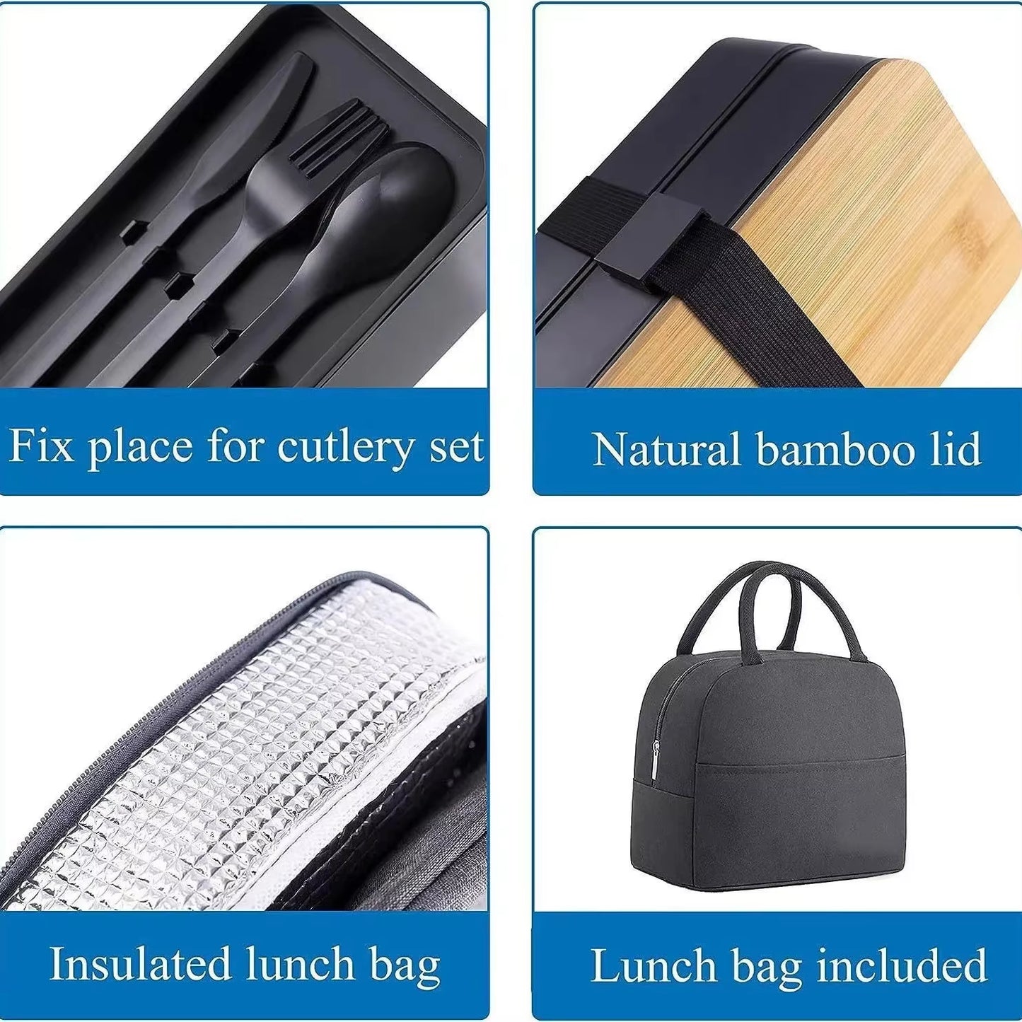 Japanese Style Double Layer Lunch Box Bamboo Cover Insulated Thermal Lunch Box with Seal and Utensils Microwave Safe Food Preser