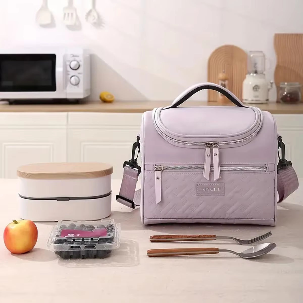 Portable Lunch Bag Food Thermal Box Durable Waterproof Office Cooler Lunch Box with Shoulder Strap Picnic Bag for Couples Unisex