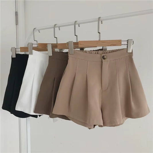 Shorts Women Fashion Simple Casual Solid Comfortable High Waist Trousers Ulzzang Pleated Chic Summer Student Female Clothing