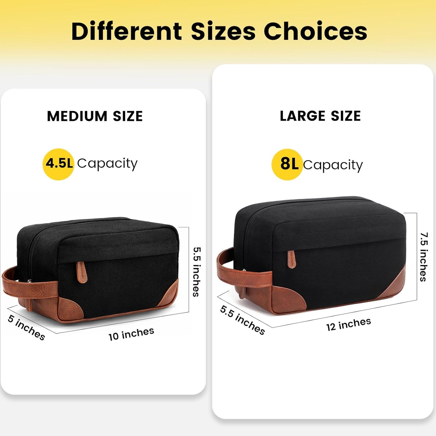 Travel Toiletry Bag - Hanging Toiletry Bag for Men Water Resistant Canvas Shaving Bag for Travel, Black, Medium