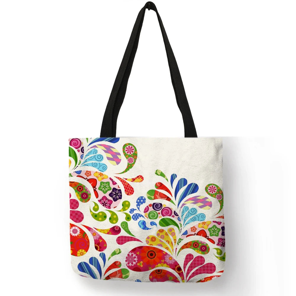 Wishing Girl Print Linen Reusable Shopping Bags Women Large Tote Bags 2020 Fashion Handbags with Customized Printed