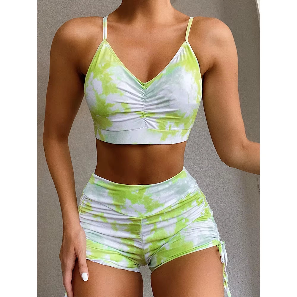 New Women Seamless Yoga Set Fitness Sports Suits Gym Clothing Push up 2 Pieces Bra+Gym Short Pants Female Running Workout Pants