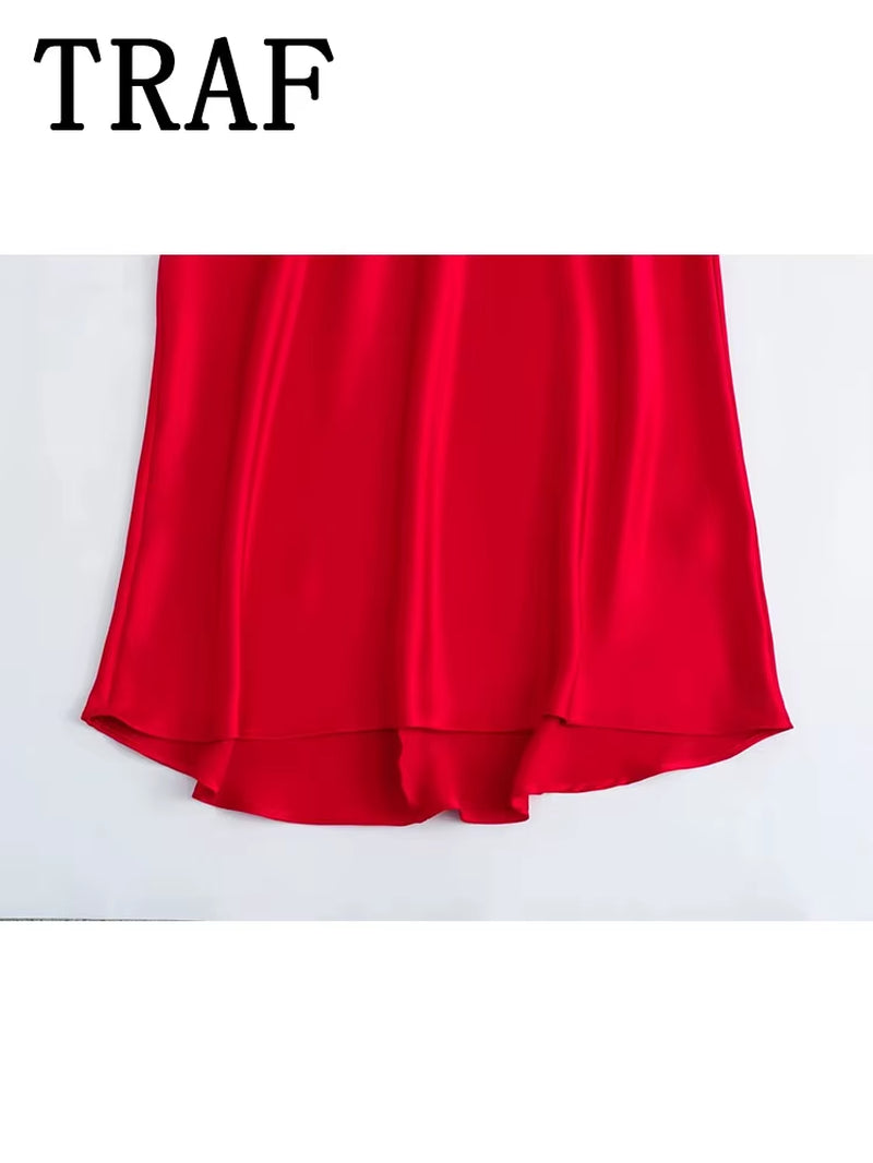 2024 Halter Long Dresses for Women Backless Satin Dress Woman off Shoulder Sexy Midi Dresses Elegant Evening Party Dress