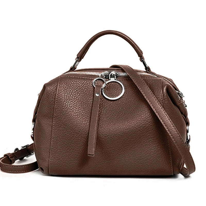 Women'S Handbag Genuine Leather Cowhide Cross Body Bags Ladies Shoulder Top Handle Satchel Trendy 2025 Boston Bags Shopper