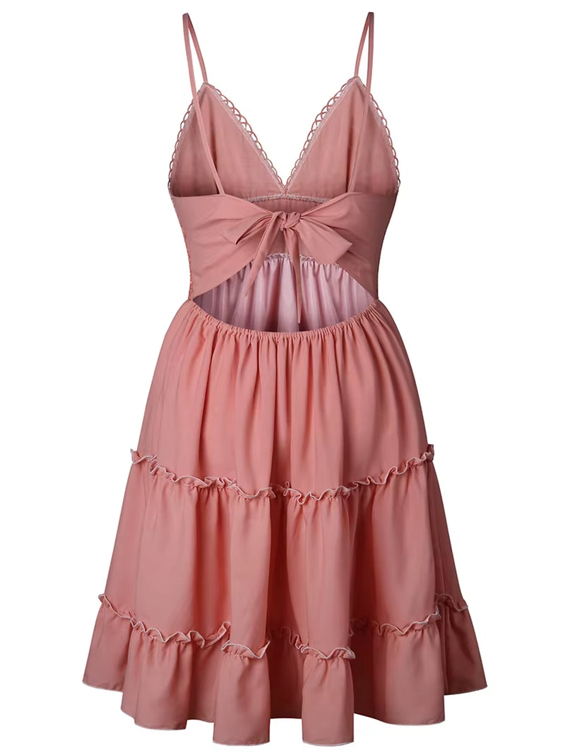 Summer Women White Lace Halter Dress Sexy Backless Beach Dresses 2022 Fashion Sleeveless Spaghetti Strap Casual Mini Sundress
