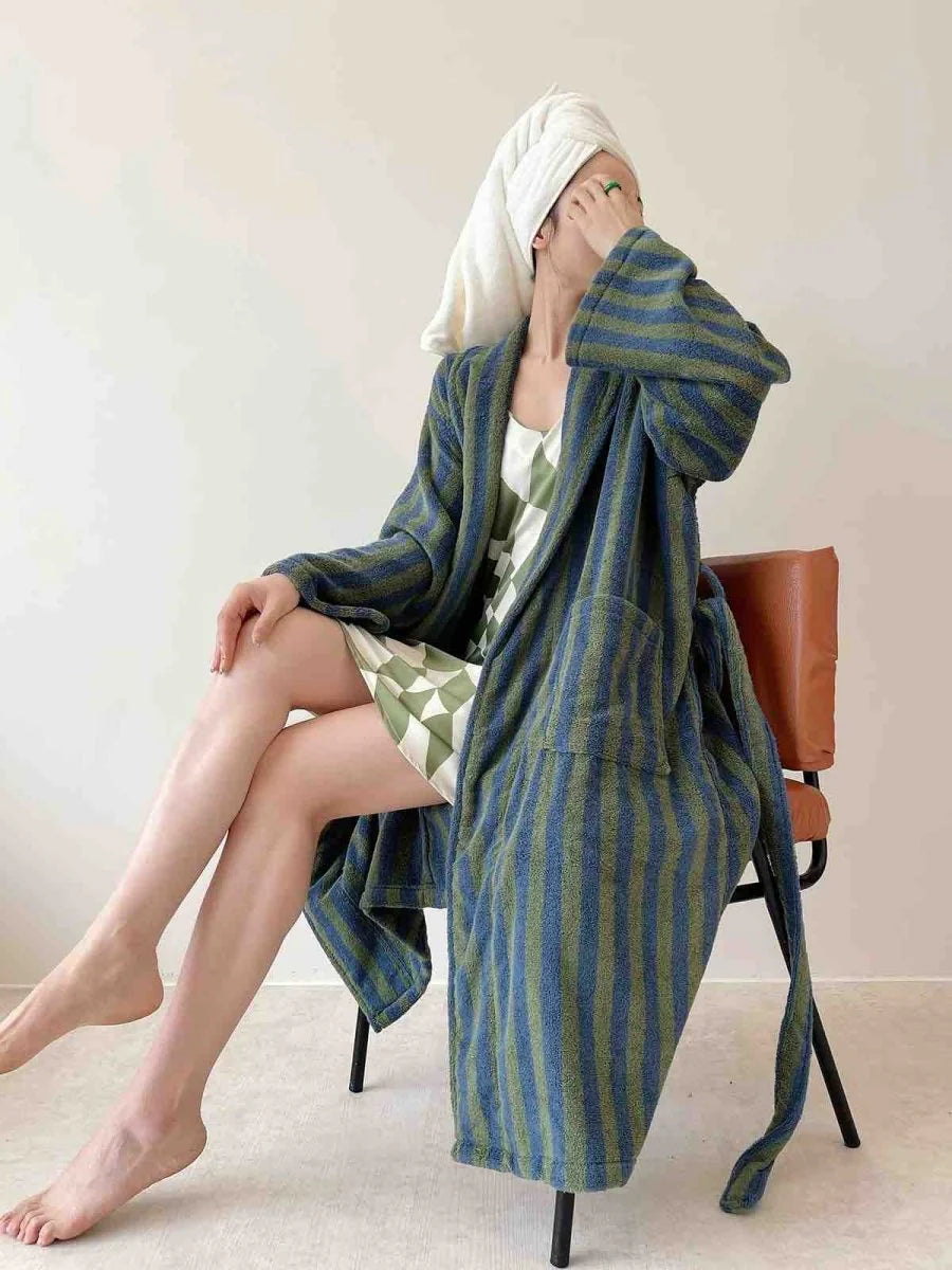 Ultra Soft Retro Stripe Bathrobe - 100% Organic Long-Stapled Cotton