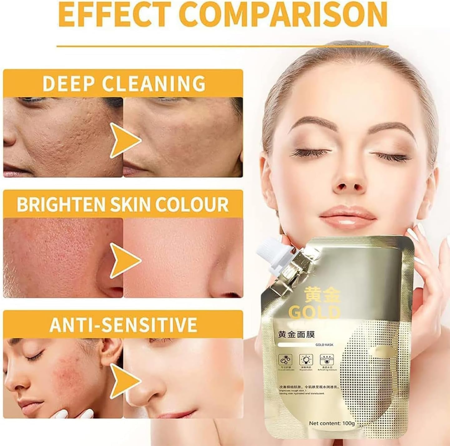 2Pcs Huasurv Gold Mask,Chinese Golden Peel off Mask,Retinol Snake Venom Gold Mask,Gold Foil Peel off Anti-Wrinkle Face Mask for Reduces Blackheads Cleans Pores