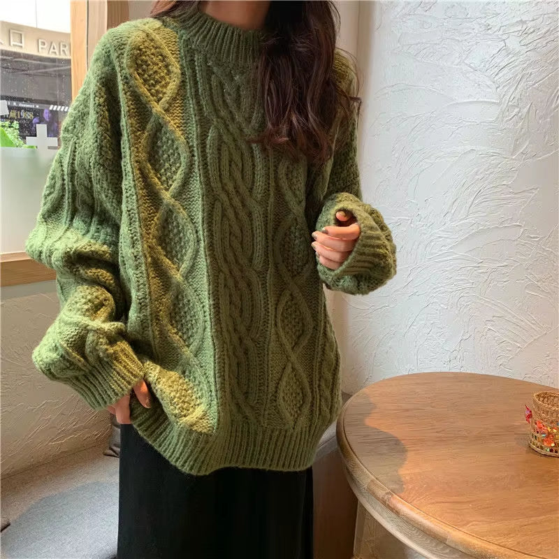 Pullovers Women Ins Preppy Loose Long Sleeve Retro Ladies Twisted Sweater All-Match Holiday Daily Sweet Femme Christmas Knitwear
