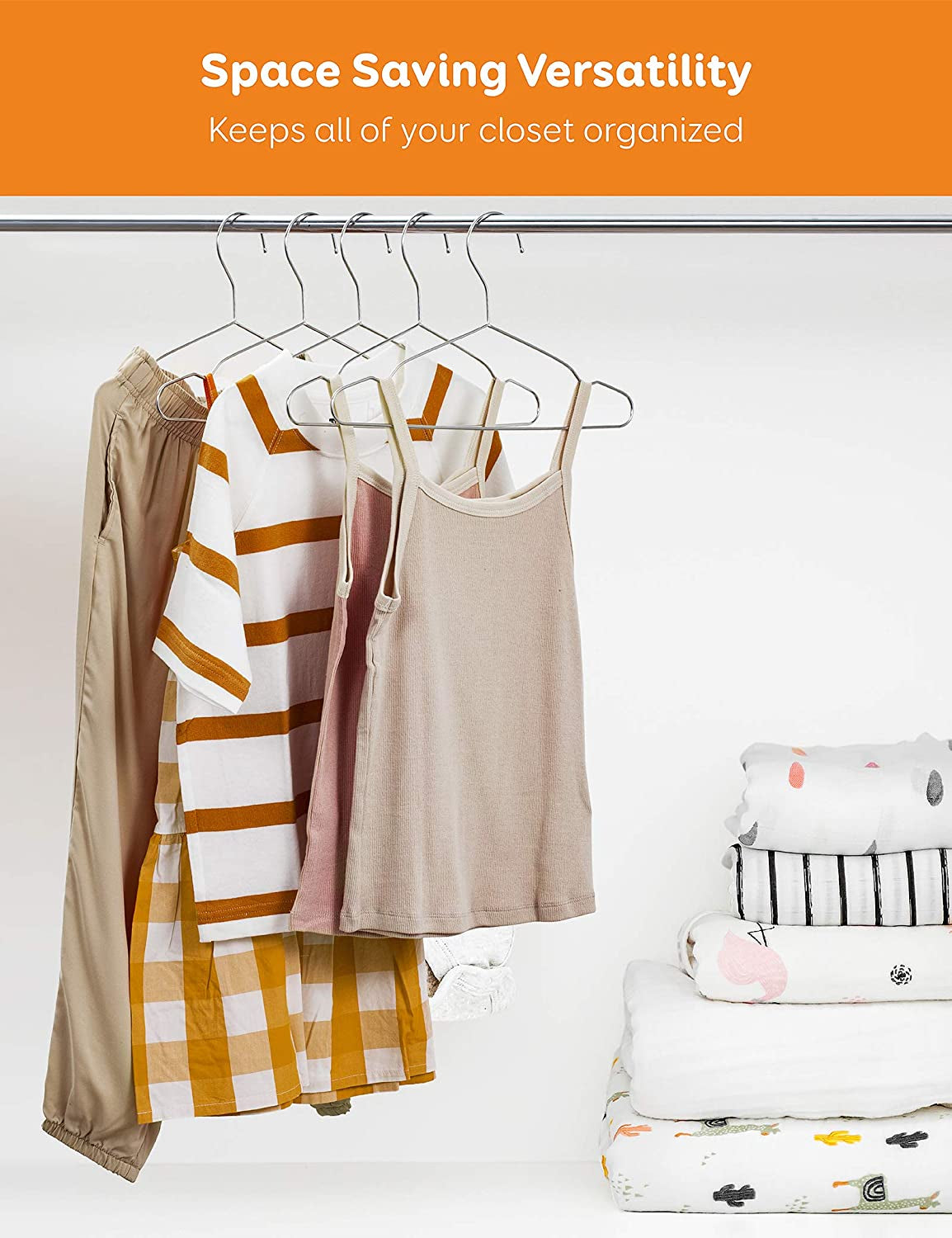 Baby Hangers, 50 Pack Stainless Steel 12.6 Inch Heavy Duty Non-Slip Space Saving Coat Hangers for Kids Children Toddler Clothes