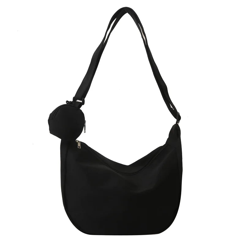 Women'S Canvas Shoulder Bag Large Capacity Crossbody Chest Bag Casual Half Moon Belt Messenger Bag Student Commute Dumpling Bag