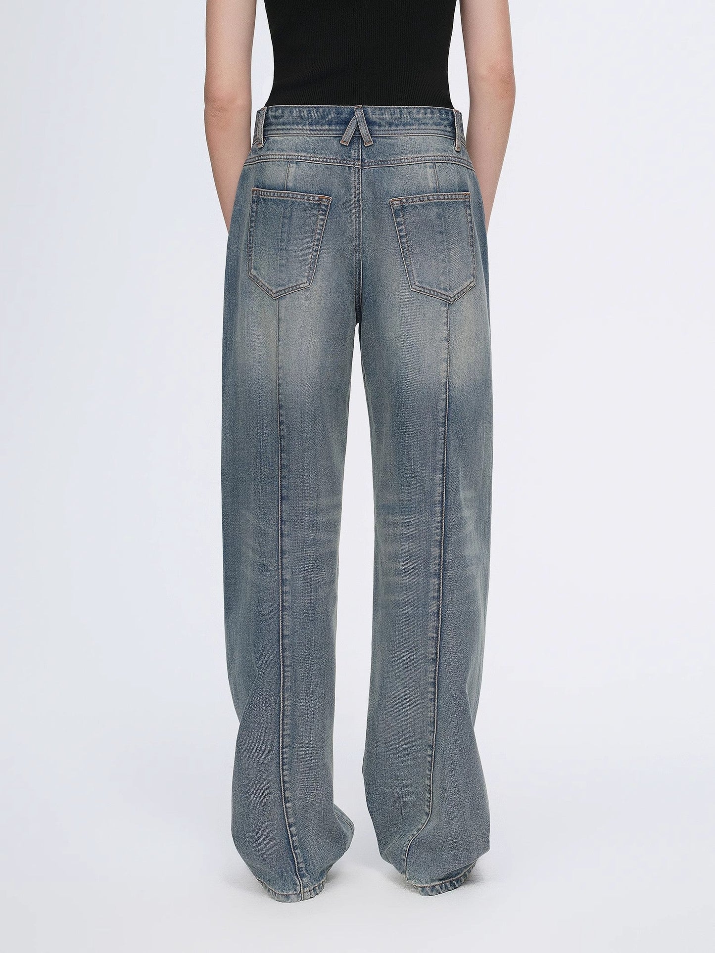 Vintage Heavy Cotton Polyester Blended Washed Comfortable Slim Front Curved Jeans