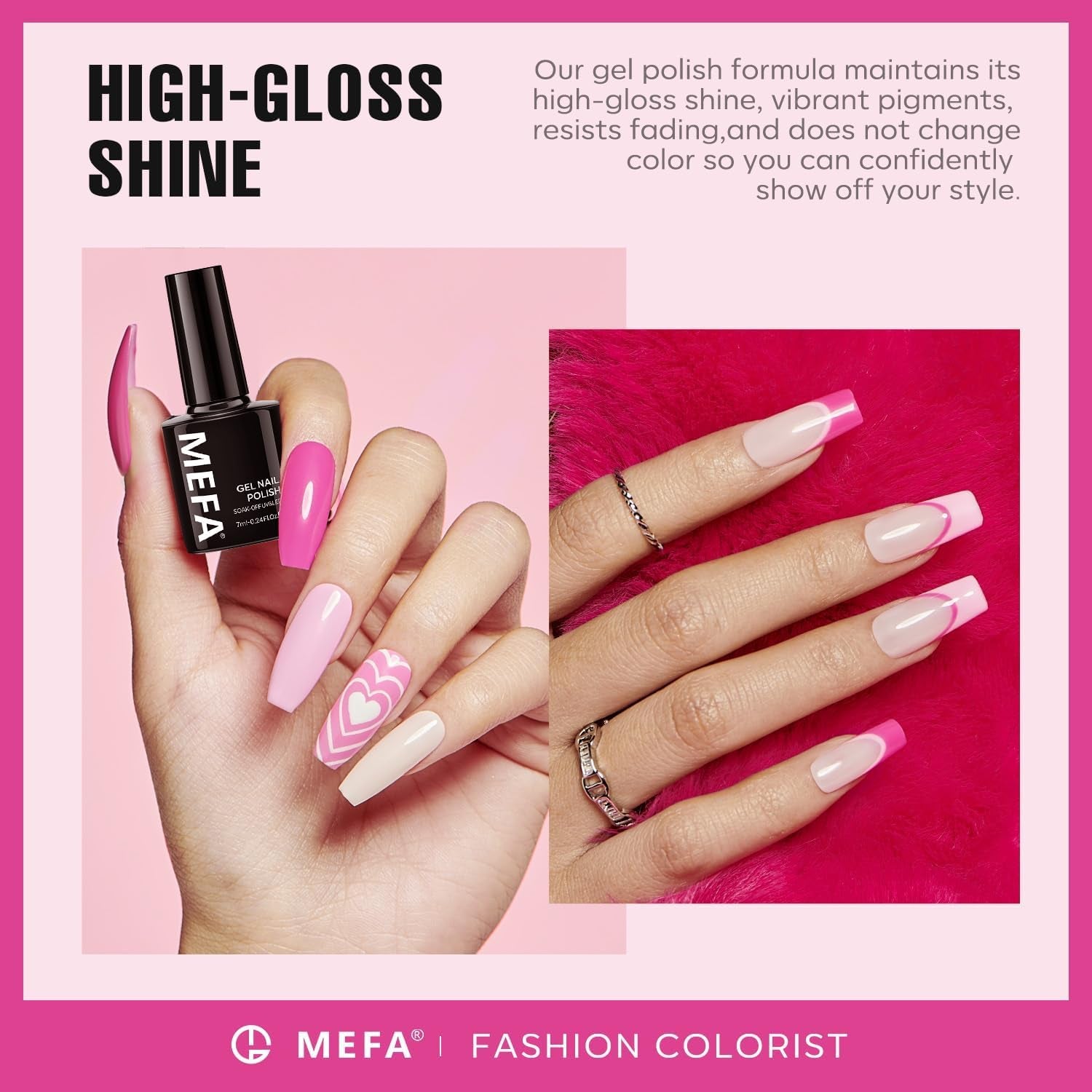 Pink Gel Nail Polish Set 6 Colors, Valentines Day Gifts Hot Pink Shades, Neon Light Bright Pink Magenta Electric Tones Craze Sakura Nail Art Design Salon at Home DIY Manicure Kit for Women Girls