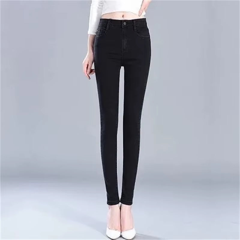 White Jeans Woman High Waist Jean Femme 2021 Spring Summer Autumn Wild Tight Elasticity Pencil Denim Pants Mom Jeans Mujer 364