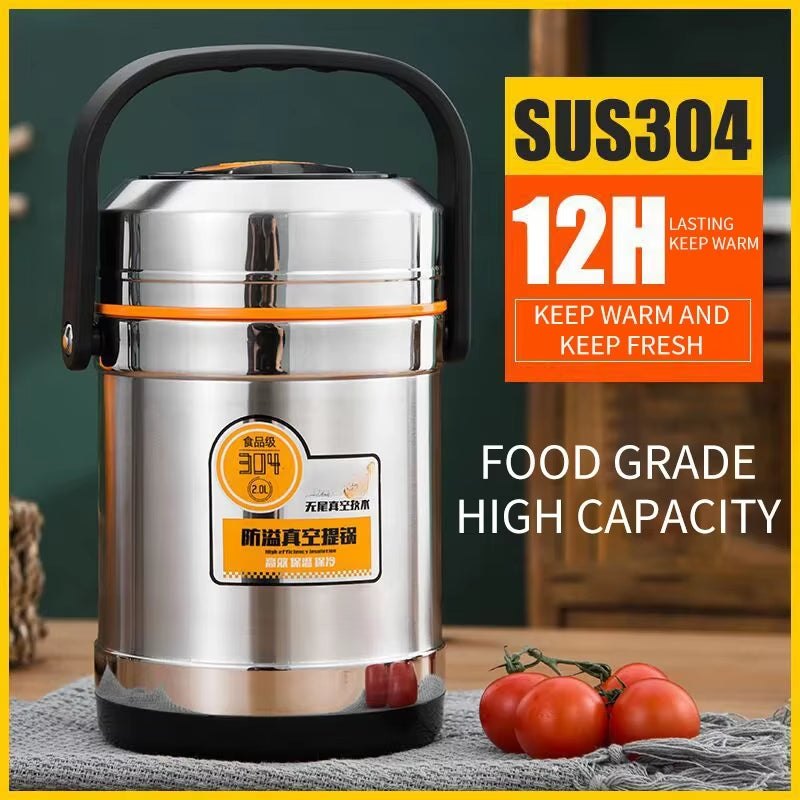 Stainless Steel Vacuum Thermal Lunch Box Large Capacity Multiple Layers Insulated Barrel Bento Box Carrying Pot