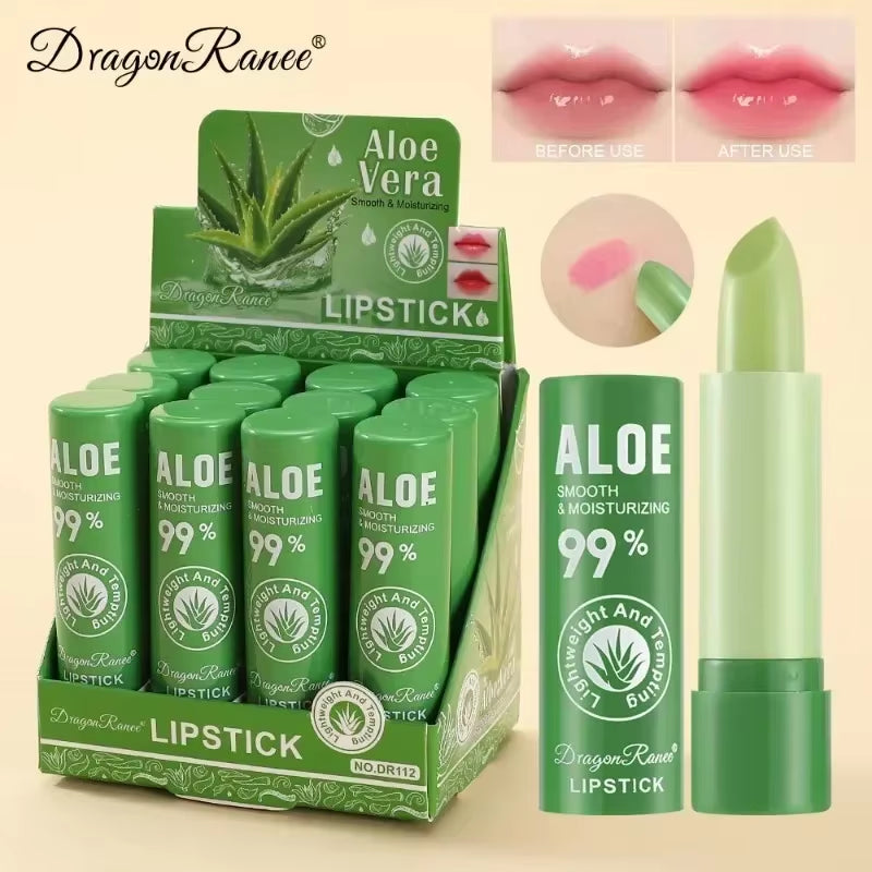 Aloe Lipstick Color-Changing Lip Balm Lithesome Moisturizing Hydrating Watery Lip Stick Aloe Fruit Lipsticks UNISEX Lips Care