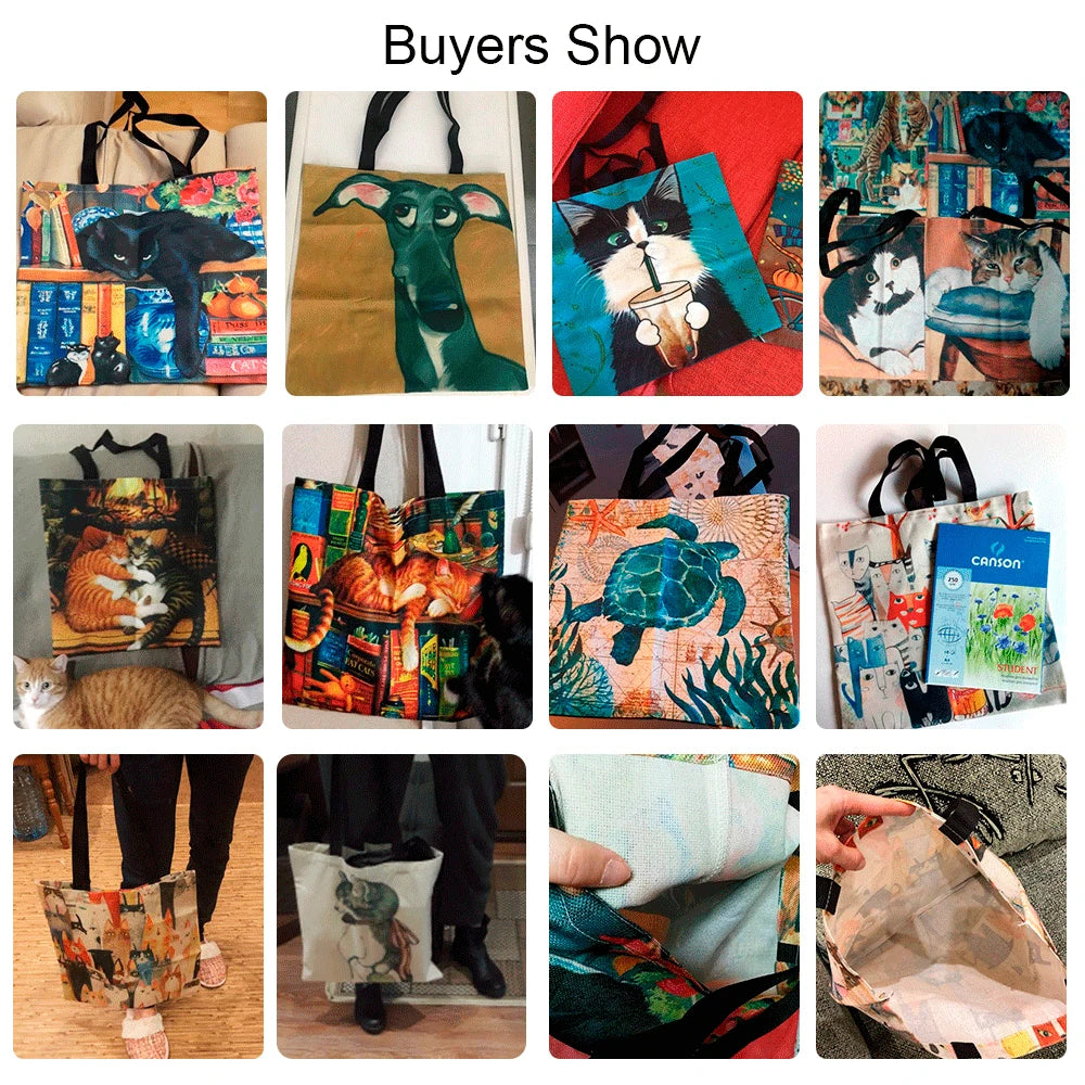 Wishing Girl Print Linen Reusable Shopping Bags Women Large Tote Bags 2020 Fashion Handbags with Customized Printed