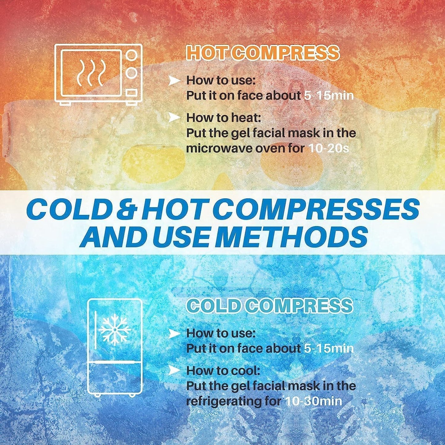 Gel Face Eye Mask, Facial Cold Hot Compress, Sleeping Heat Ice Spa Therapy Pack, Reduce Puffy Dark Circles Bags under Eyes, Migraines Headaches Sinus Pressure Stress Relief Relaxation, Skin Care