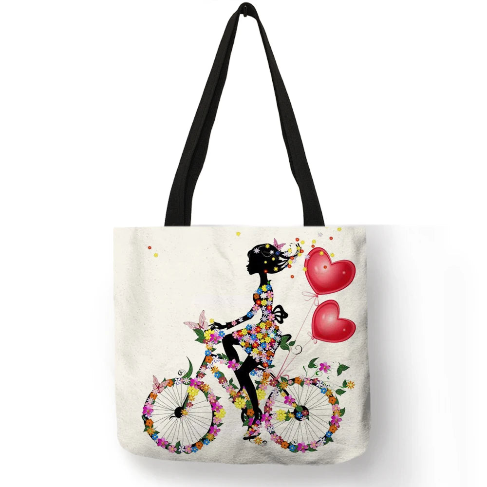 Wishing Girl Print Linen Reusable Shopping Bags Women Large Tote Bags 2020 Fashion Handbags with Customized Printed