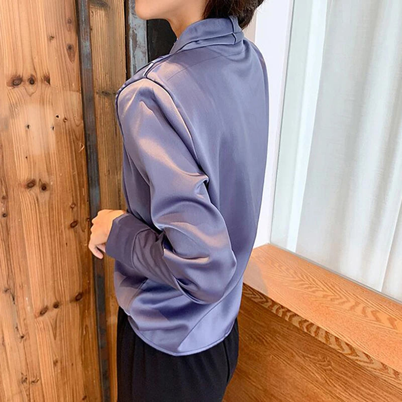 Autumn Spring French Silk Satin Shirts Women Sexy V-Neck Long Sleeve Fashion Women Shirt Lady Office Blouses Female Loose 2022