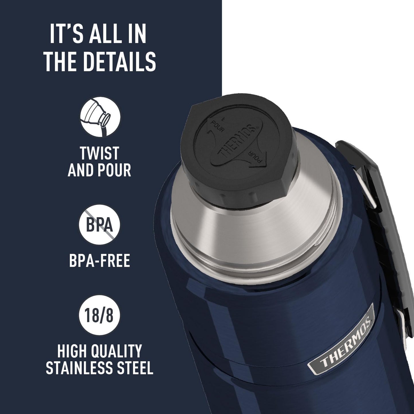 Stainless King Vacuum-Insulated Beverage Bottle, 40 Ounce, Midnight Blue