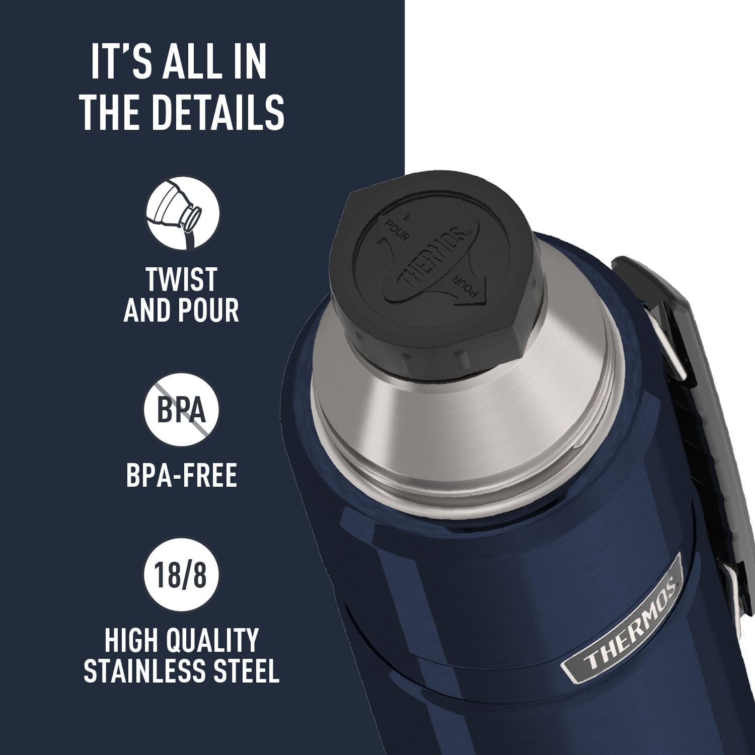 Stainless King Vacuum-Insulated Beverage Bottle, 40 Ounce, Midnight Blue
