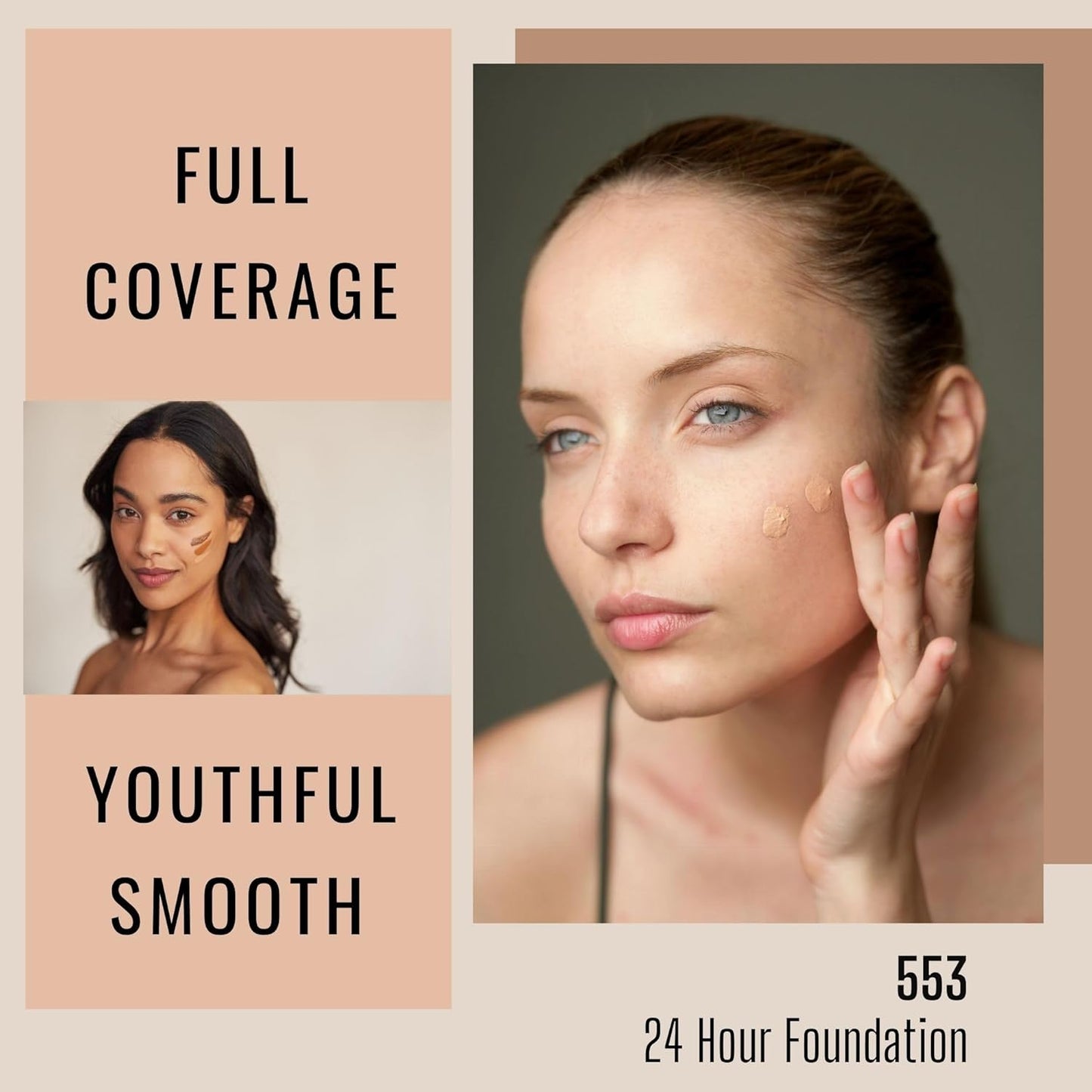Longevity Full Coverage 24 Hour Foundation, 553 - Weightless, Ultra-Soft Cream Foundation, Face Makeup for Natural Matte Look - 1.01 Oz