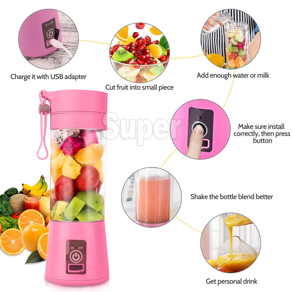 Rechargeable PORTABLE USB ELECTRIC FRUIT JUICER SMOOTHIE BLENDER TRAVEL BOTTLE